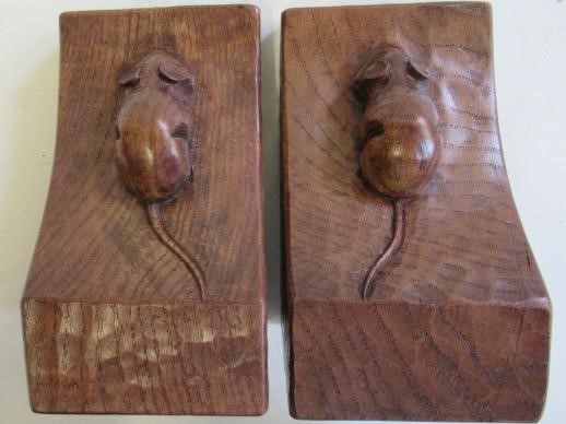 A PAIR OF ROBERT THOMPSON ADZED OAK BOOKENDS of square form Image