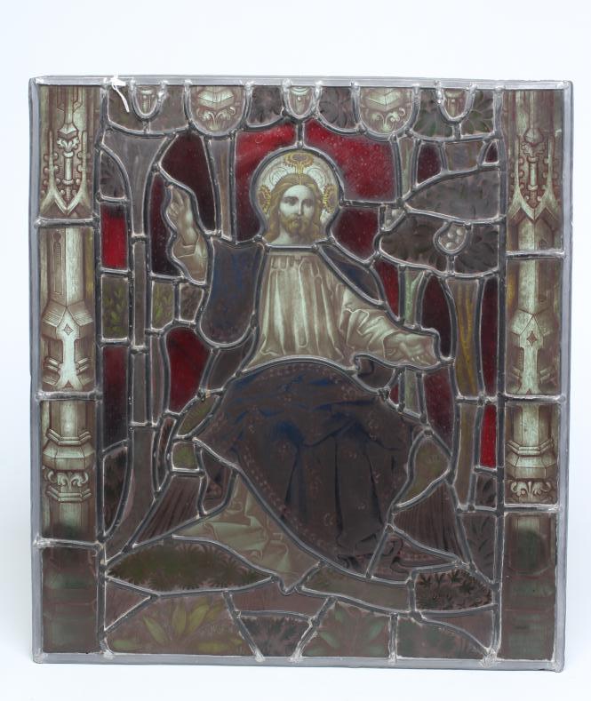 THREE VICTORIAN ECCLESIASTICAL LEADED GLASS PANELS Image