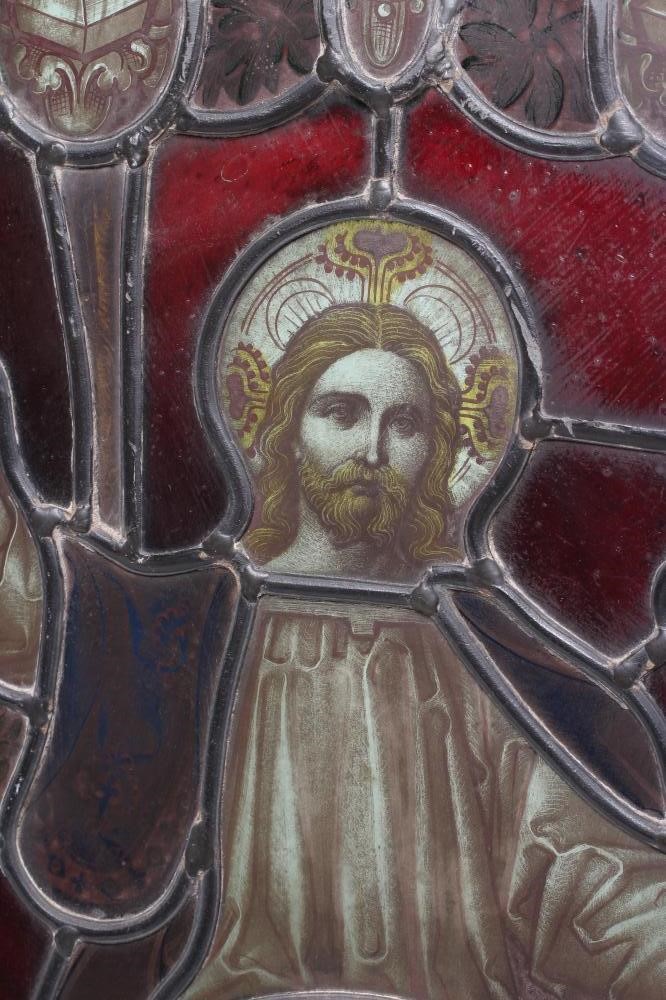 THREE VICTORIAN ECCLESIASTICAL LEADED GLASS PANELS Image