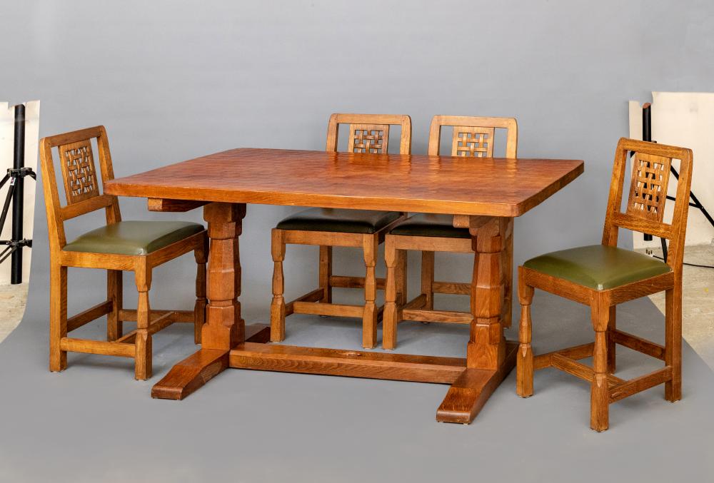 A DEREK SLATER ADZED OAK DINING TABLE Image