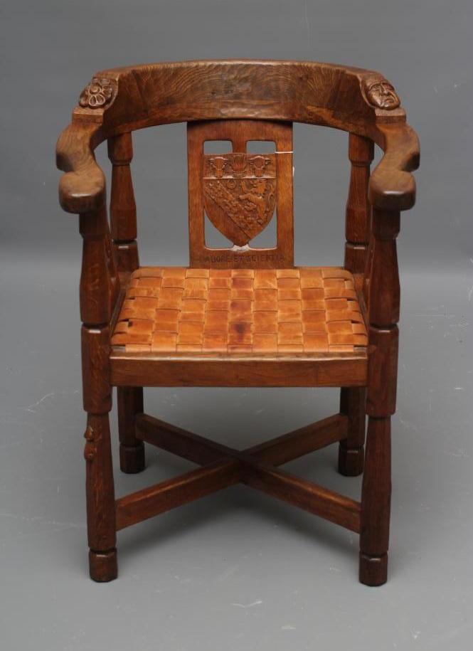 A RARE ROBERT THOMPSON ADZED OAK MONKS CHAIR Image