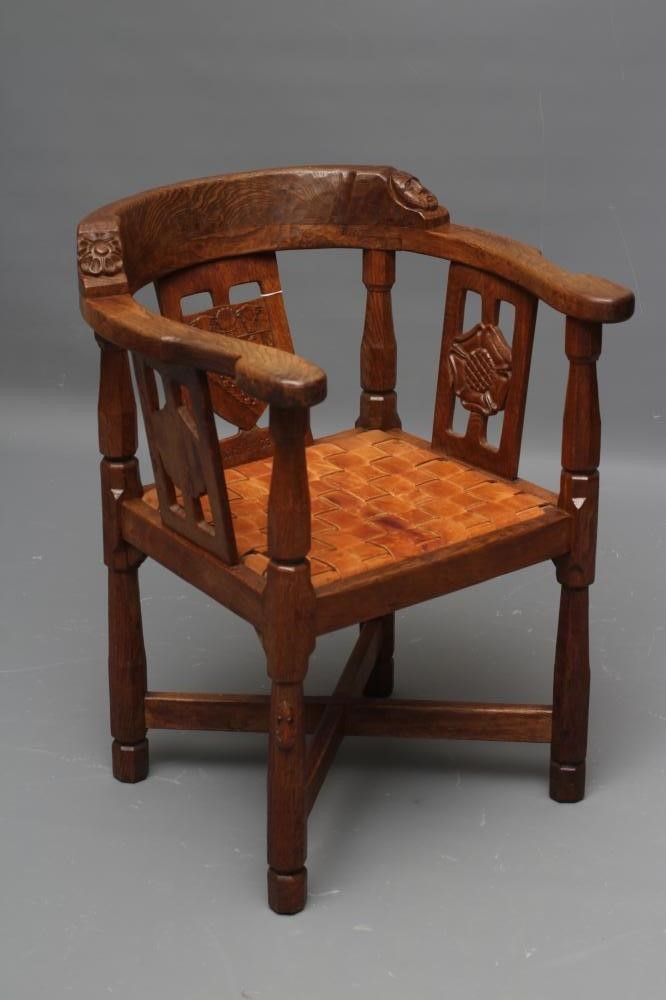 A RARE ROBERT THOMPSON ADZED OAK MONKS CHAIR Image