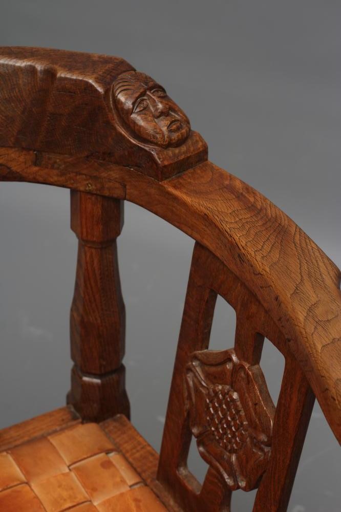 A RARE ROBERT THOMPSON ADZED OAK MONKS CHAIR Image