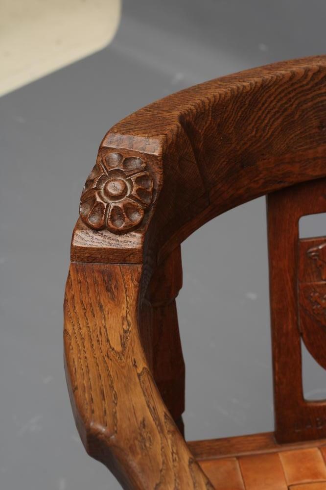 A RARE ROBERT THOMPSON ADZED OAK MONKS CHAIR Image