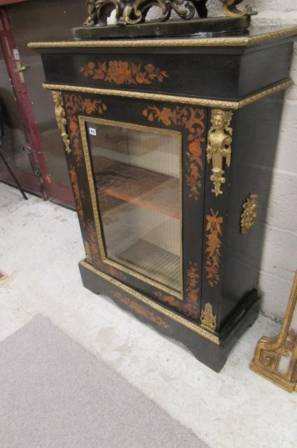 A VICTORIAN EBONISED AND FLORAL MARQUETRY PIER CABINET Image