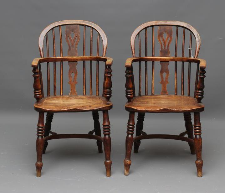 A PAIR OF VICTORIAN WINDSOR ARMCHAIRS in ash and elm Image