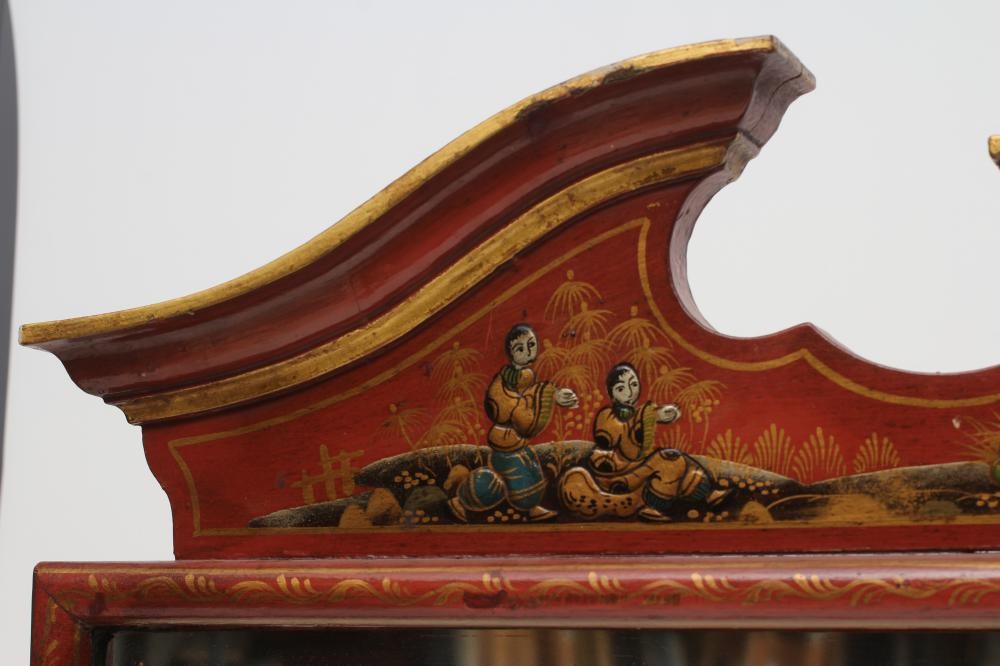 A RED LACQUERED CHINOISERIE OVERMANTEL MIRROR Image