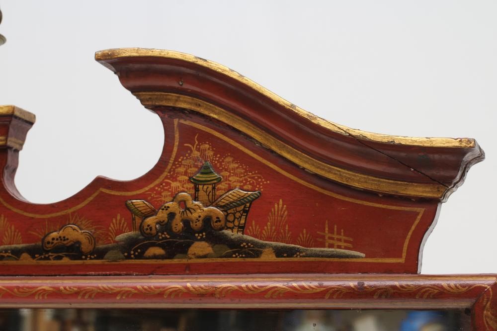 A RED LACQUERED CHINOISERIE OVERMANTEL MIRROR Image