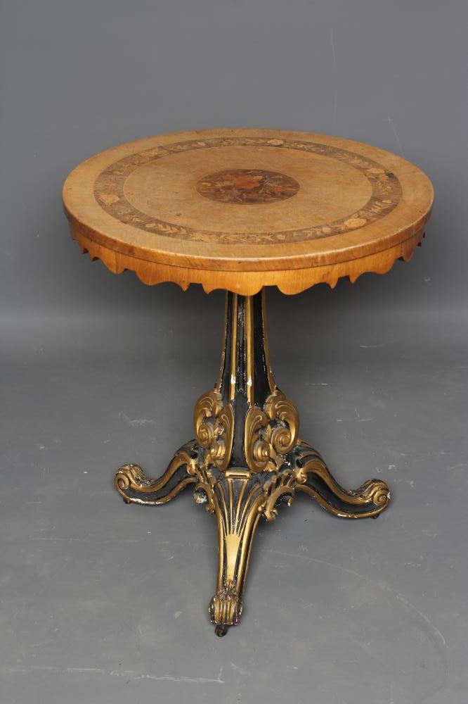 A VICTORIAN SATINWOOD AND FLORAL MARQUETRY OCCASIONAL TABLE Image