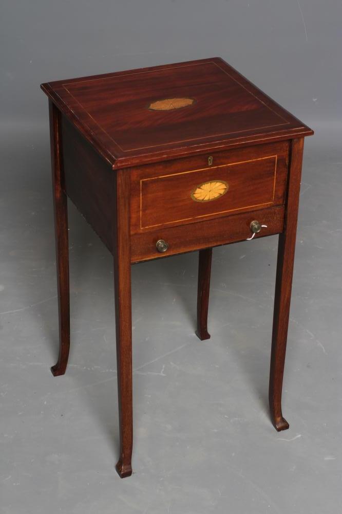 AN EDWARDIAN MAHOGANY SEWING TABLE of oblong form with stringing Image