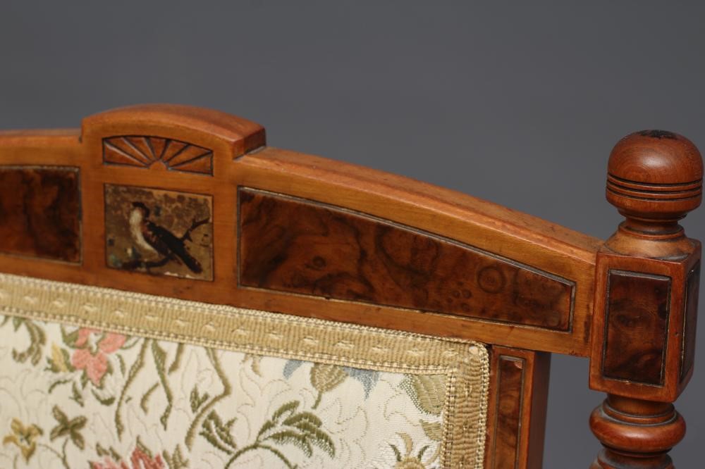 A SET OF THREE VICTORIAN AESTHETIC SATINWOOD SALON SIDE CHAIRS upholstered in an ivory ground floral Image