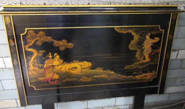 A CHINOISERIE BLACK LACQUERED TEN PIECE BEDROOM SUITE Image