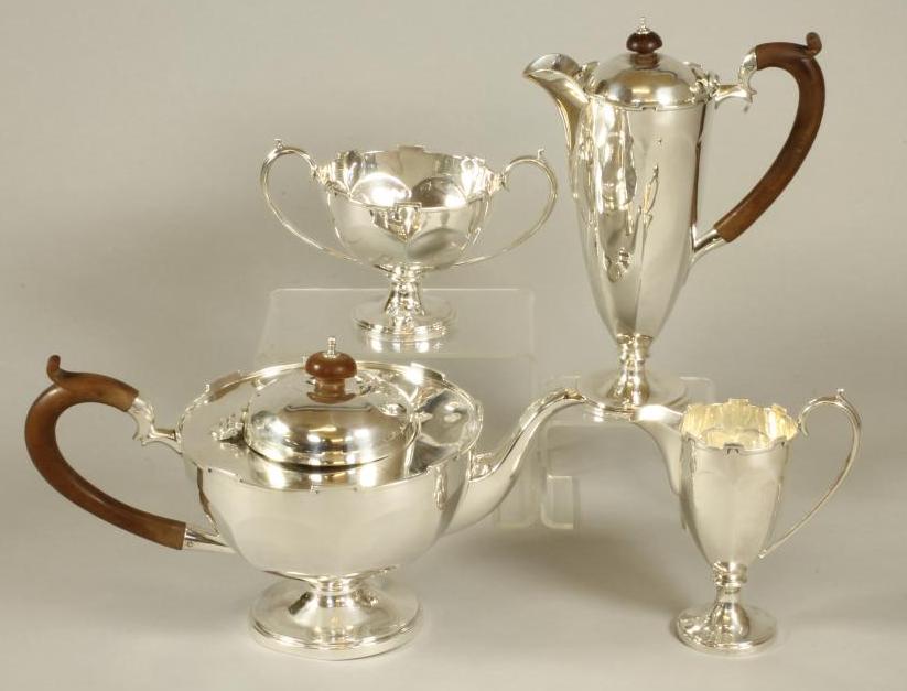 A FOUR PIECE SILVER TEA AND COFFEE SERVICE Image