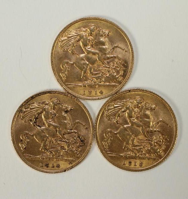 THREE GEORGE V GOLD HALF SOVEREIGNS Image