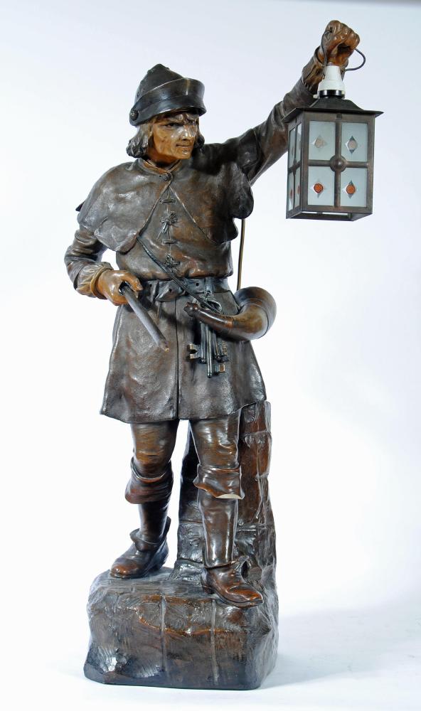 AN AUSTRIAN BRONZED COLD PAINTED EARTHENWARE FIGURAL LAMP BASE by Joel Meissener Image