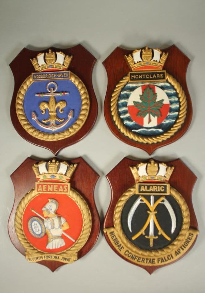 FOUR CAST BRASS SHIP/SUBMARINE BADGES Image