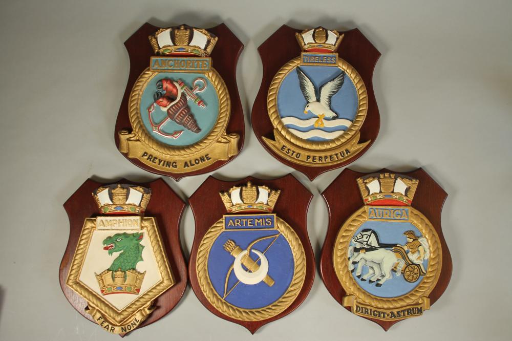 FIVE CAST BRASS SUBMARINE BADGES Image