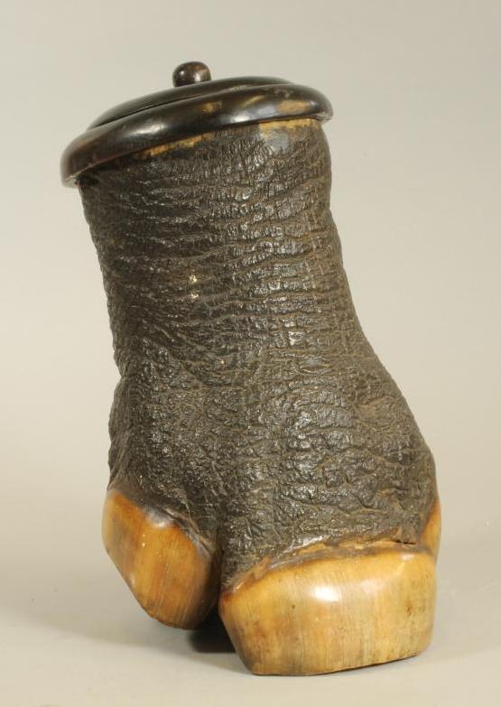 A TAXIDERMY RHINO FOOT TOBACCO BOX Image