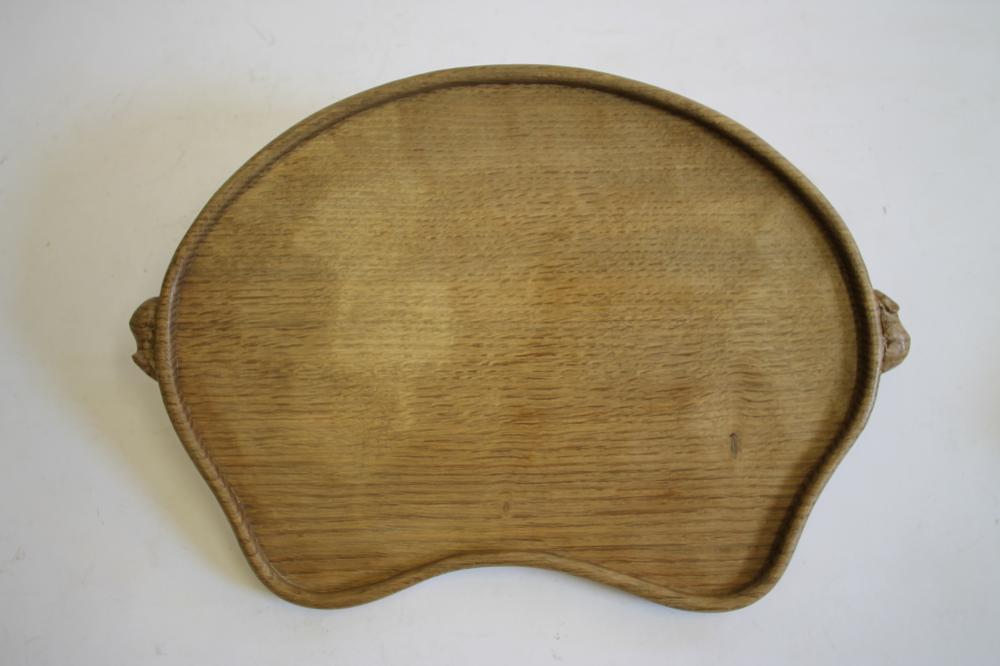 AN ADZED OAK TEA TRAY by Robert "Mouseman" Thompson of kidney form Image