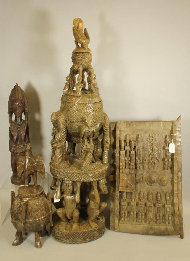 A LARGE AFRICAN THREE TIERED CEREMONIAL VESSEL carved with birds Image