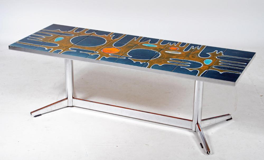 A CHROME COFFEE TABLE Image