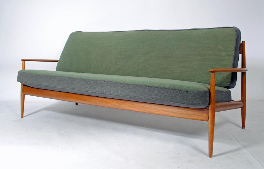 A DANISH DESIGN BEECH FRAMED THREE SEATER SOFA Image