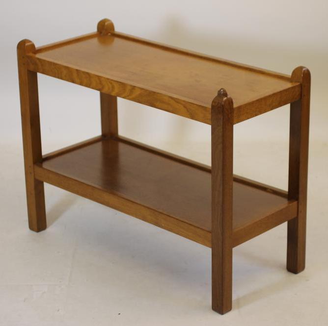 AN OAK TEA TROLLEY/DINNER WAGON by Robert "Mouseman" Thompson of oblong two tier form Image