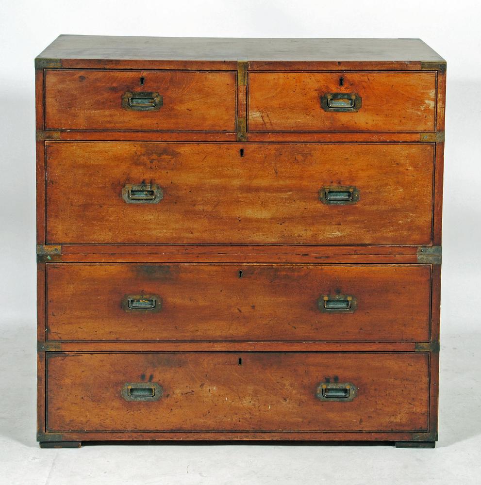 A MAHOGANY AND BRASS MOUNTED CAMPAIGN CHEST Image