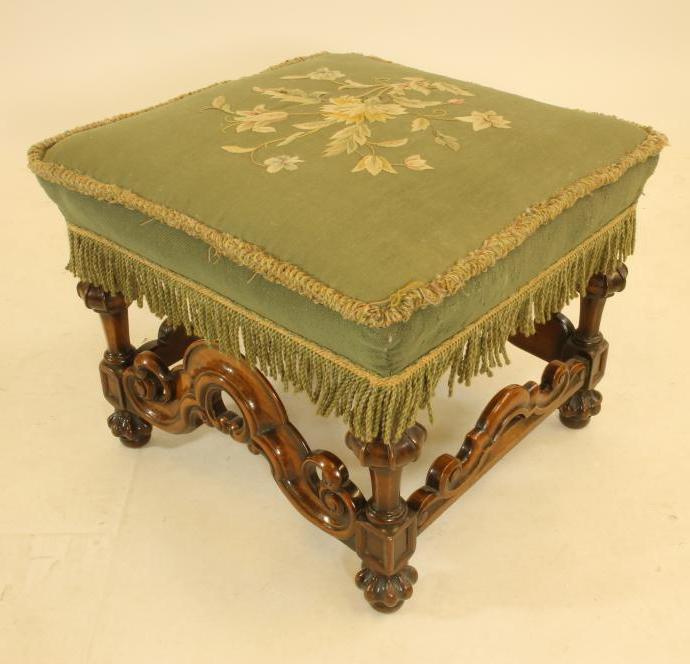 A WILLIAM & MARY STYLE WALNUT STOOL Image
