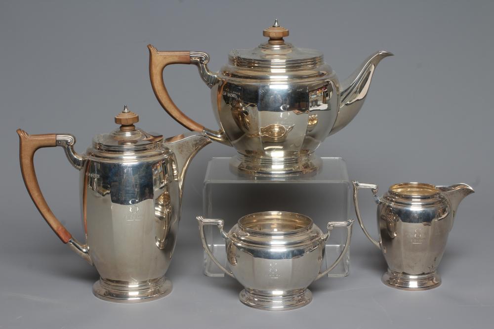 A GEORGE VI SILVER FOUR PIECE TEA AND COFFEE SERVICE by Fattorini & Sons Image