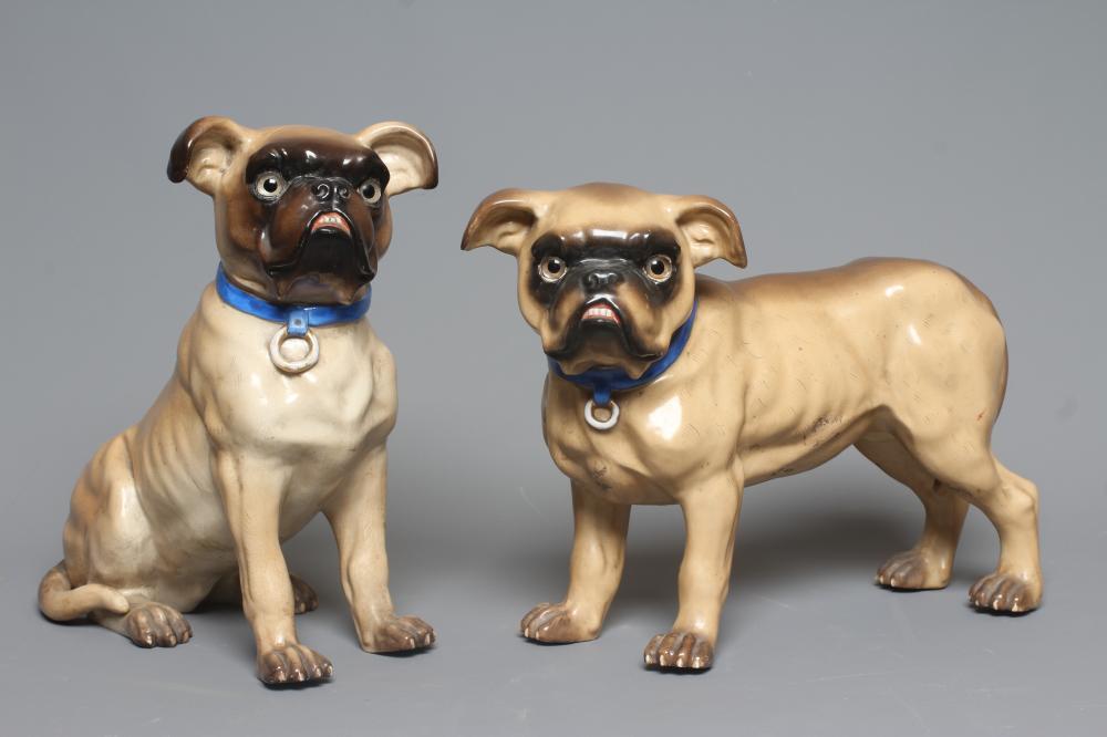 TWO ERNST BOHNE SOHNE PORCELAIN PUG DOGS Image