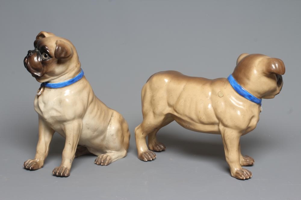 TWO ERNST BOHNE SOHNE PORCELAIN PUG DOGS Image