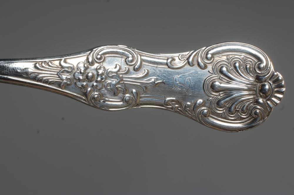 A VICTORIAN SCOTTISH SILVER SINGLE STRUCK QUEEN'S PATTERN SAUCE LADLE Image