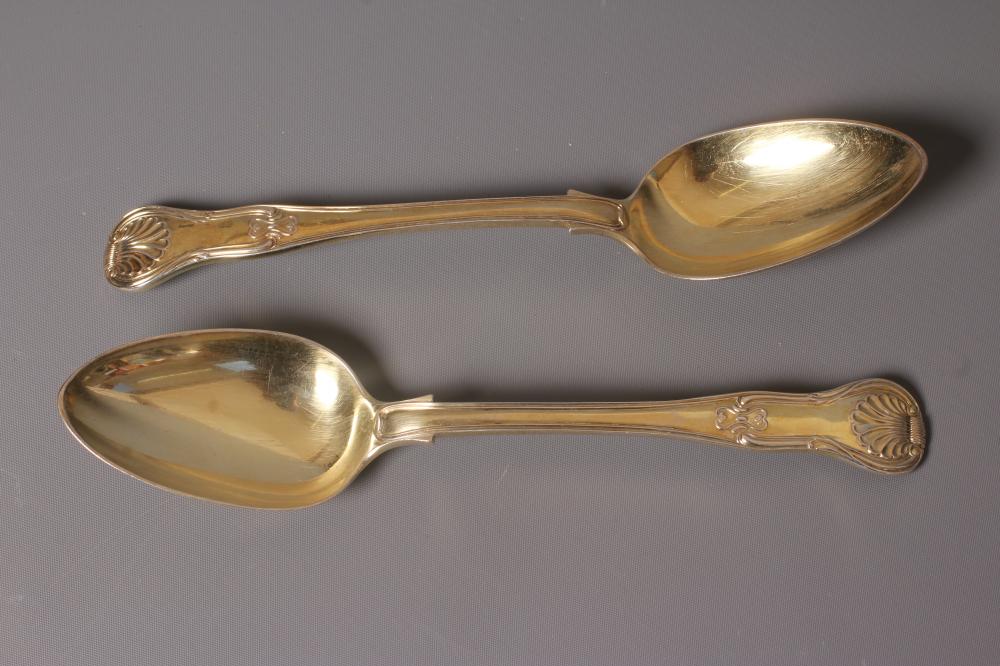 A PAIR OF WILLIAM IV SILVER KINGS PATTERN TABLE SPOONS probably by William Johnson, London 1834, Image