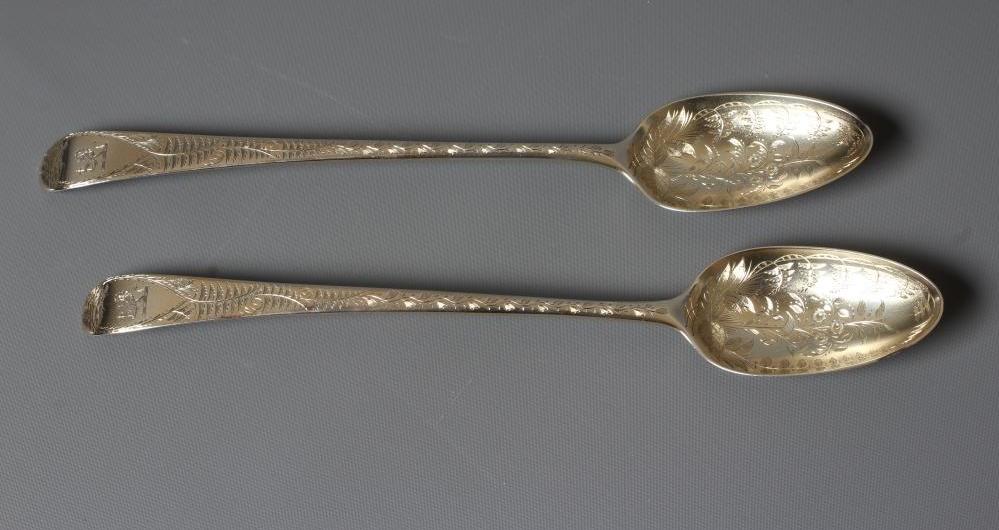 A PAIR OF GEORGE III SILVER OLD ENGLISH PATTERN BASTING SPOONS by Stephen Adams Image