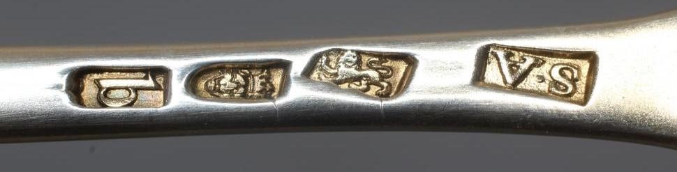 A PAIR OF GEORGE III SILVER OLD ENGLISH PATTERN BASTING SPOONS by Stephen Adams Image