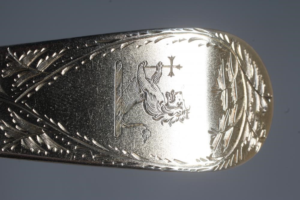 A PAIR OF GEORGE III SILVER OLD ENGLISH PATTERN BASTING SPOONS by Stephen Adams Image