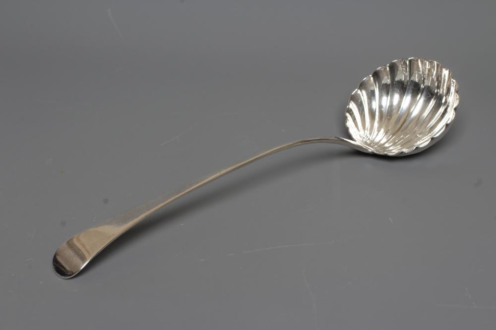 A GEORGE III SILVER OLD ENGLISH PATTERN SOUP LADLE by Richard Crossley, London 1783, with shell Image
