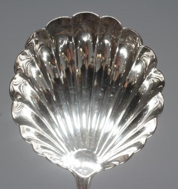 A GEORGE III SILVER OLD ENGLISH PATTERN SOUP LADLE by Richard Crossley, London 1783, with shell Image