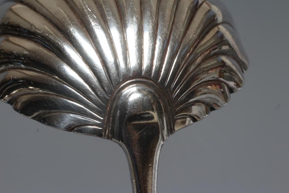 A GEORGE III SILVER OLD ENGLISH PATTERN SOUP LADLE by Richard Crossley, London 1783, with shell Image