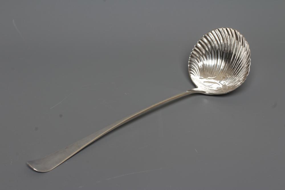 A GEORGE III SILVER HANOVERIAN PATTERN SOUP LADLE by Hester Bateman, London probably 1774, with Image