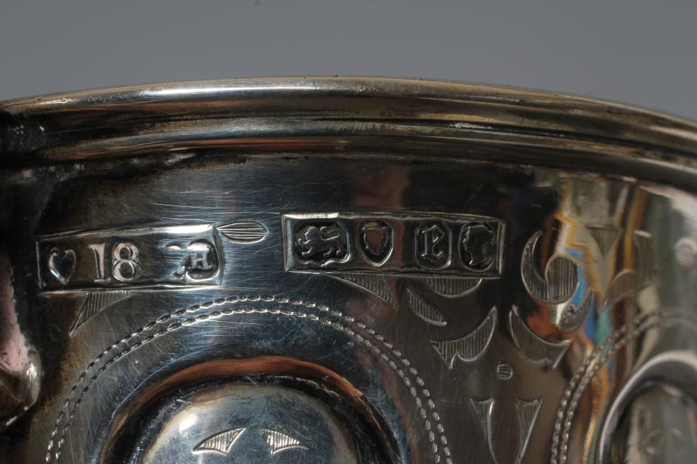 A MID VICTORIAN SILVER GOTHIC CHRISTENING MUG by Robert Harper Image