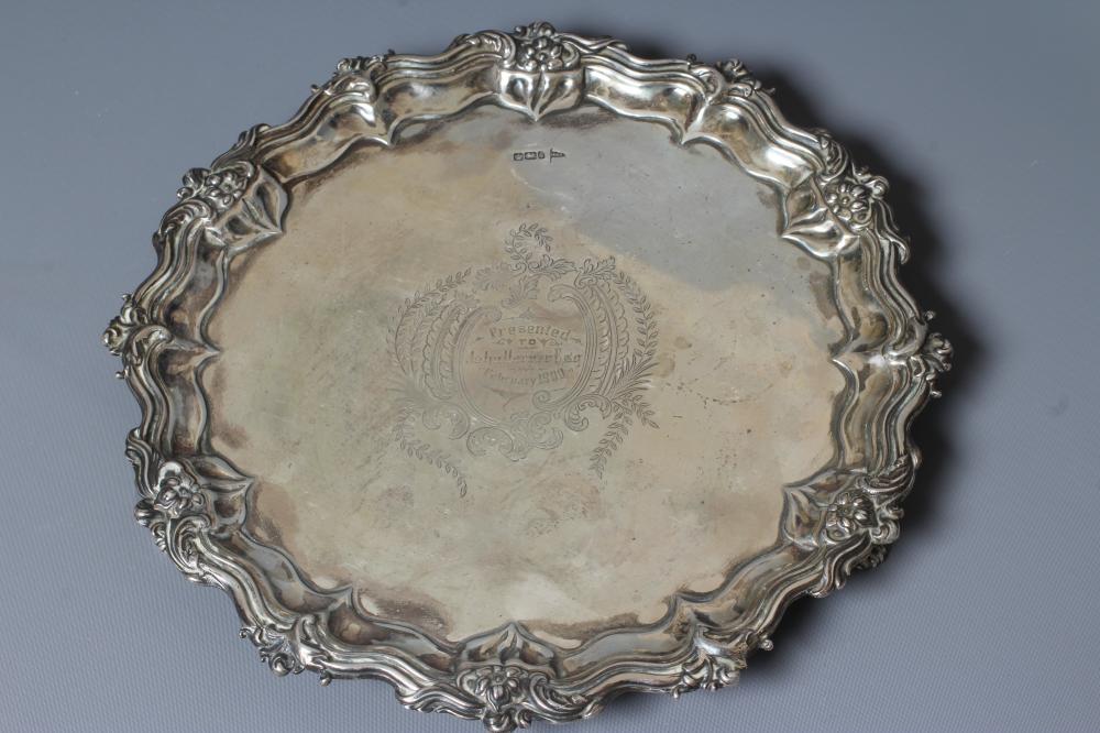 A LATE VICTORIAN SILVER SALVER by Walker & Hall Image