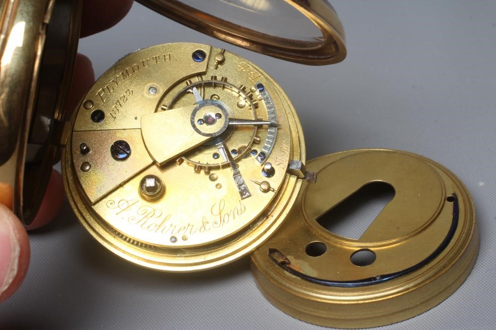 A LATE VICTORIAN 18CT KEY WIND GOLD POCKET WATCH BY A ROHRER Image