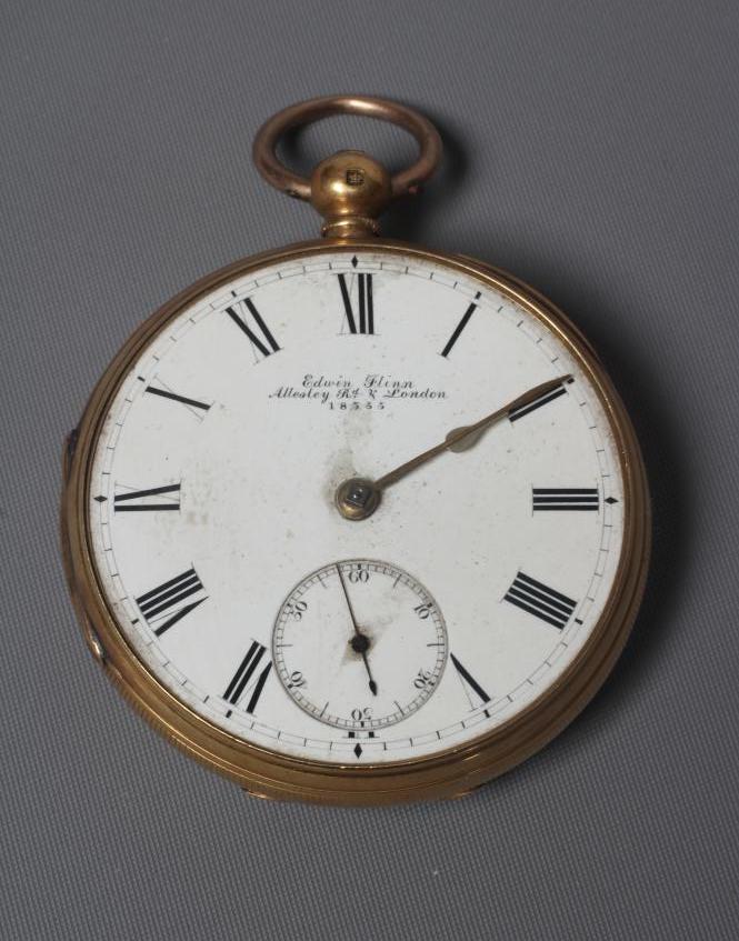 A VICTORIAN 18CT GOLD KEY WIND POCKET WATCH BY EDWIN FLINN Image