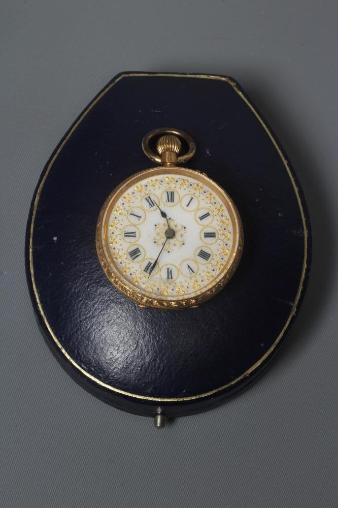 A LADY'S TOP WIND FOB WATCH stamped 18K Image