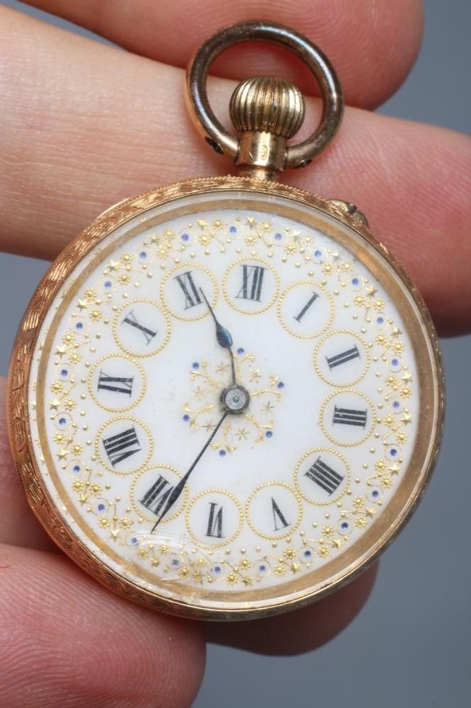 A LADY'S TOP WIND FOB WATCH stamped 18K Image