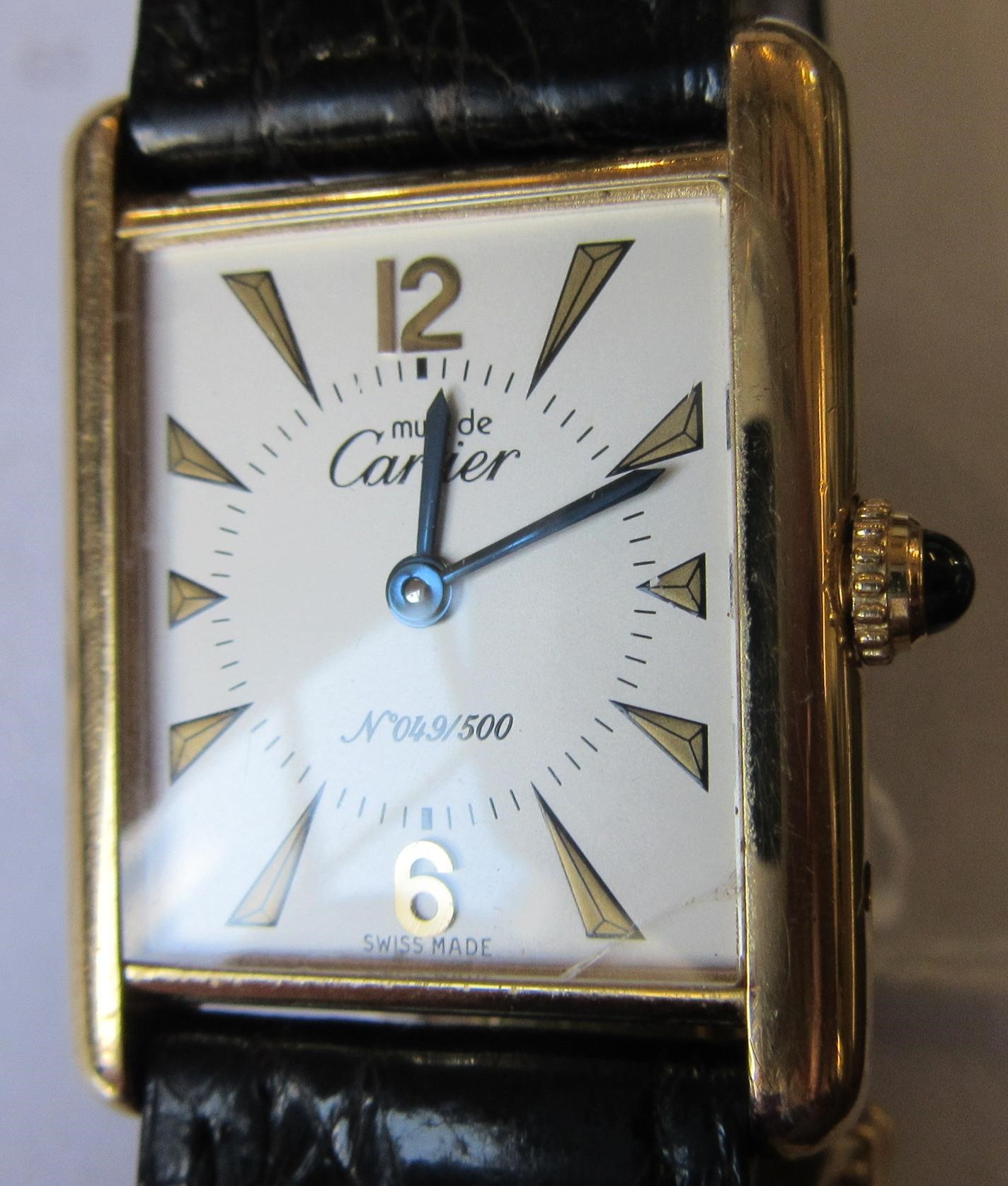 A LADY'S MUST DE CARTIER LIMITED EDITION SILVER GILT TANK WATCH Image