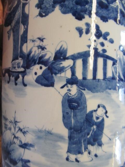 A CHINESE PORCELAIN CYLINDRICAL LARGE VASE painted in underglaze blue with a continuous scene of Image