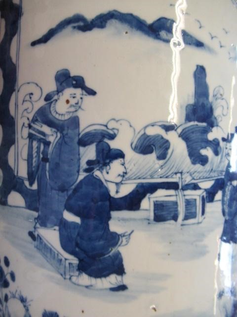 A CHINESE PORCELAIN CYLINDRICAL LARGE VASE painted in underglaze blue with a continuous scene of Image